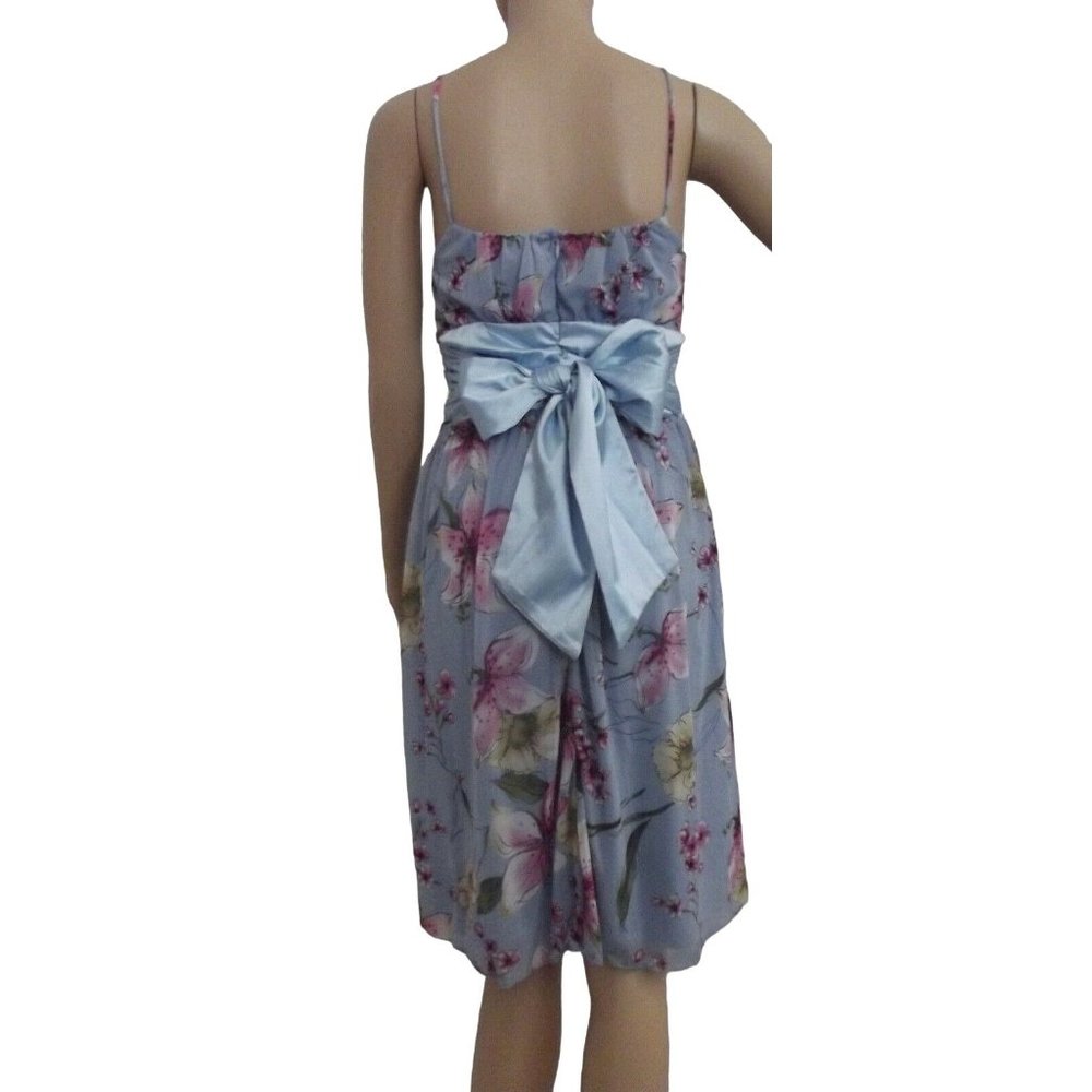 Fredericks Small Blue Pink Floral Ruched Bodice Dress belt cherry blossoms lily - Picture 4 of 8